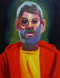 Self Portrait of Dave Gamble in red hoodie and yellow t-shirt.